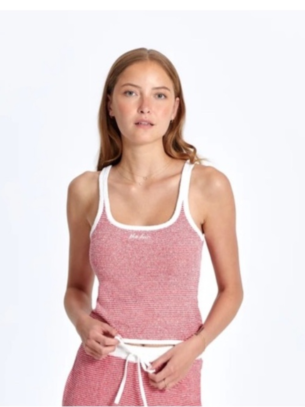 The Bar Carter Red and White knit tank top sz M